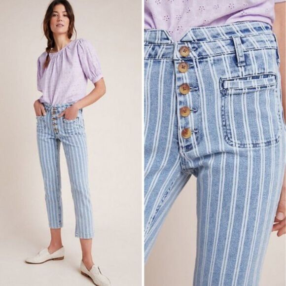 NWT Anthropologie Pilcro High-Rise Striped Straight Jeans | 28 - Picture 2 of 5